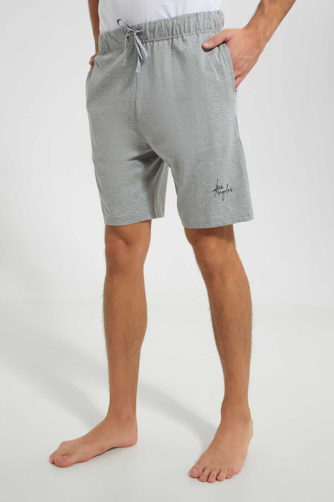 Redtag-White-With-Grey-Short-Pyjama-Set-Pyjama-Sets-Men's-