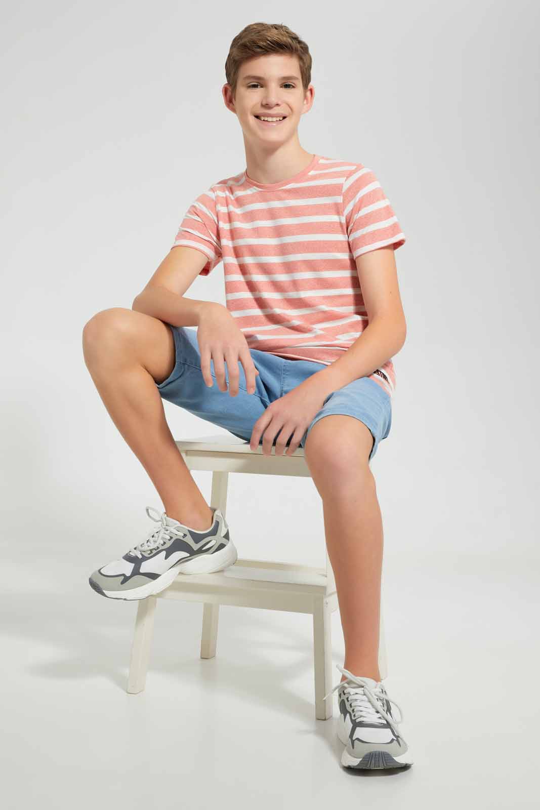 Redtag-Light-Wash-Knit-Denim-Short-Denim-Shorts-Senior-Boys-9 to 14 Years