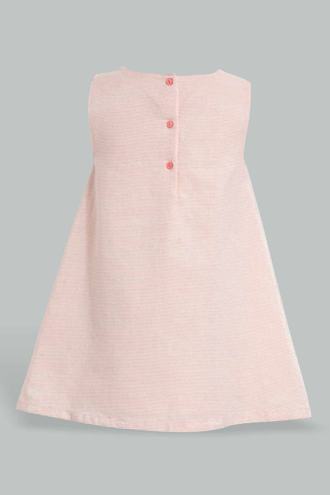 Redtag-Coral-Front-Embroidery-Sleeveless-Lurex-Dress-Dresses-Infant-Girls-3 to 24 Months