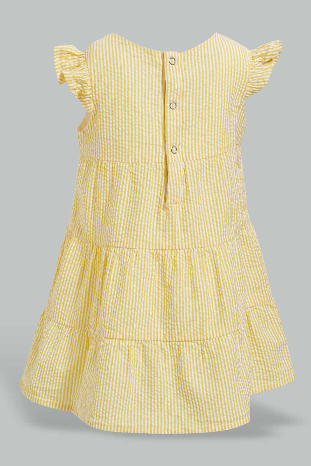 Redtag-Yellow-Seesucker-Striped-Dress-Dresses-Infant-Girls-3 to 24 Months