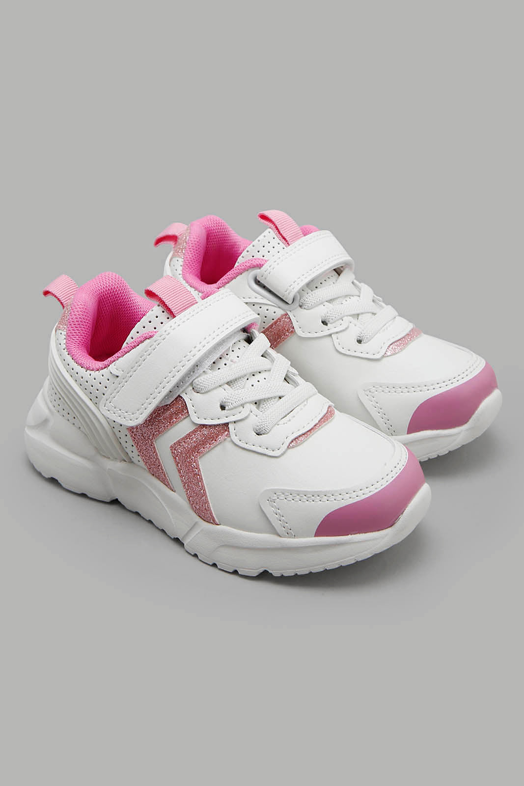 Redtag-White-Lace-Up-Sneaker-Category:Trainers,-Colour:White,-Filter:Girls-Footwear-(3-to-5-Yrs),-GIR-Trainers,-New-In,-New-In-GIR-FOO,-Non-Sale,-Section:Girls-(0-to-14Yrs),-W22O-Girls-3 to 5 Years