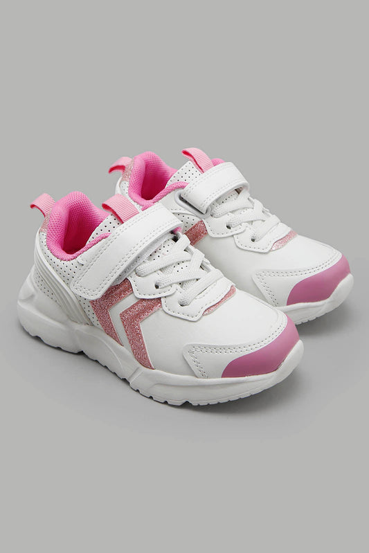 Redtag-White-Lace-Up-Sneaker-Category:Trainers,-Colour:White,-Filter:Girls-Footwear-(3-to-5-Yrs),-GIR-Trainers,-New-In,-New-In-GIR-FOO,-Non-Sale,-Section:Girls-(0-to-14Yrs),-W22O-Girls-3 to 5 Years