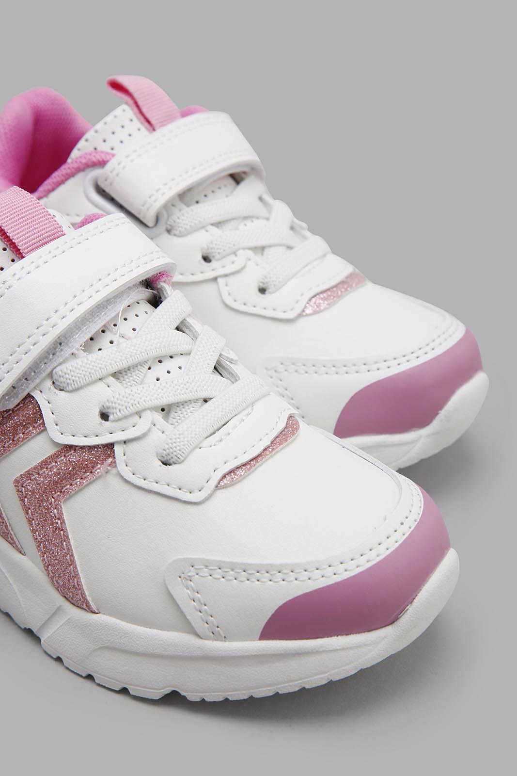 Redtag-White-Lace-Up-Sneaker-Category:Trainers,-Colour:White,-Filter:Girls-Footwear-(3-to-5-Yrs),-GIR-Trainers,-New-In,-New-In-GIR-FOO,-Non-Sale,-Section:Girls-(0-to-14Yrs),-W22O-Girls-3 to 5 Years