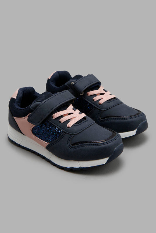 Redtag-Navy-Glitter-Upper-Slim-Runner-Category:Trainers,-Colour:Navy,-Filter:Girls-Footwear-(3-to-5-Yrs),-GIR-Trainers,-New-In,-New-In-GIR-FOO,-Non-Sale,-Section:Girls-(0-to-14Yrs),-W22O-Girls-3 to 5 Years