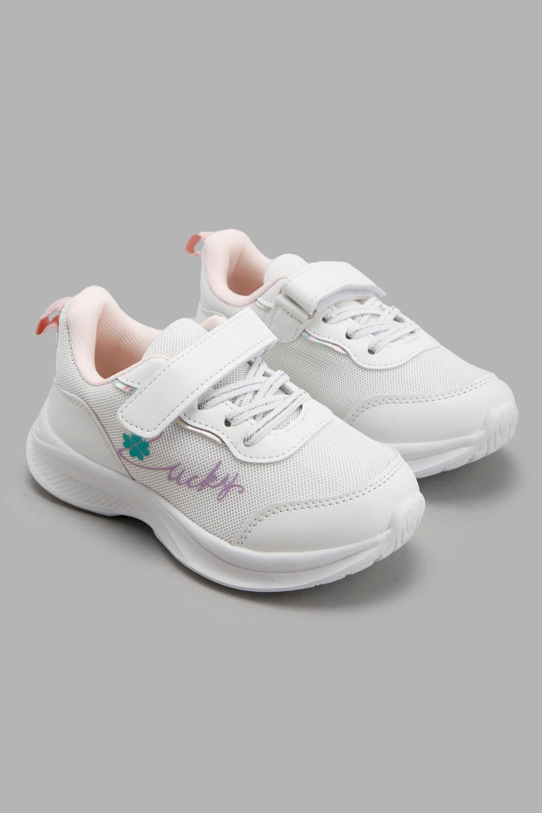 Redtag-White-Flower-Print-Sneaker-Category:Trainers,-Colour:White,-Deals:New-In,-Filter:Girls-Footwear-(3-to-5-Yrs),-GIR-Trainers,-New-In-GIR-FOO,-Non-Sale,-Section:Girls-(0-to-14Yrs),-W22O-Girls-3 to 5 Years