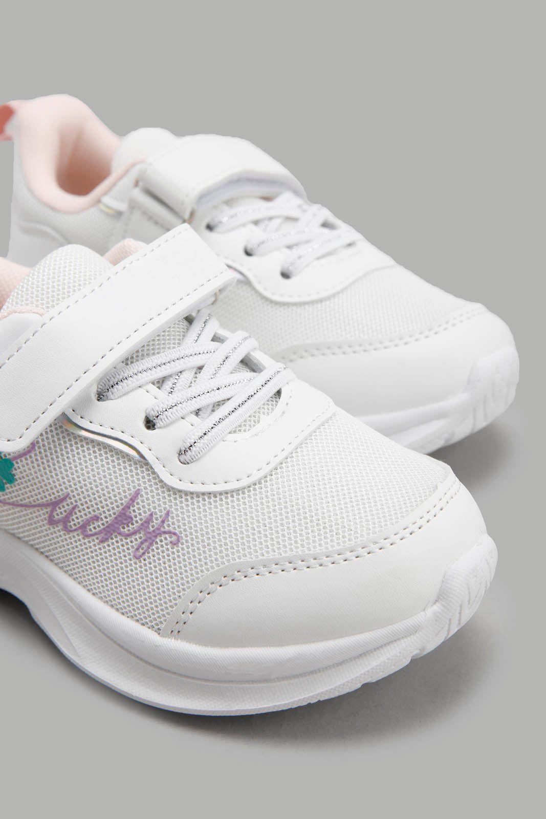 Redtag-White-Flower-Print-Sneaker-Category:Trainers,-Colour:White,-Deals:New-In,-Filter:Girls-Footwear-(3-to-5-Yrs),-GIR-Trainers,-New-In-GIR-FOO,-Non-Sale,-Section:Girls-(0-to-14Yrs),-W22O-Girls-3 to 5 Years