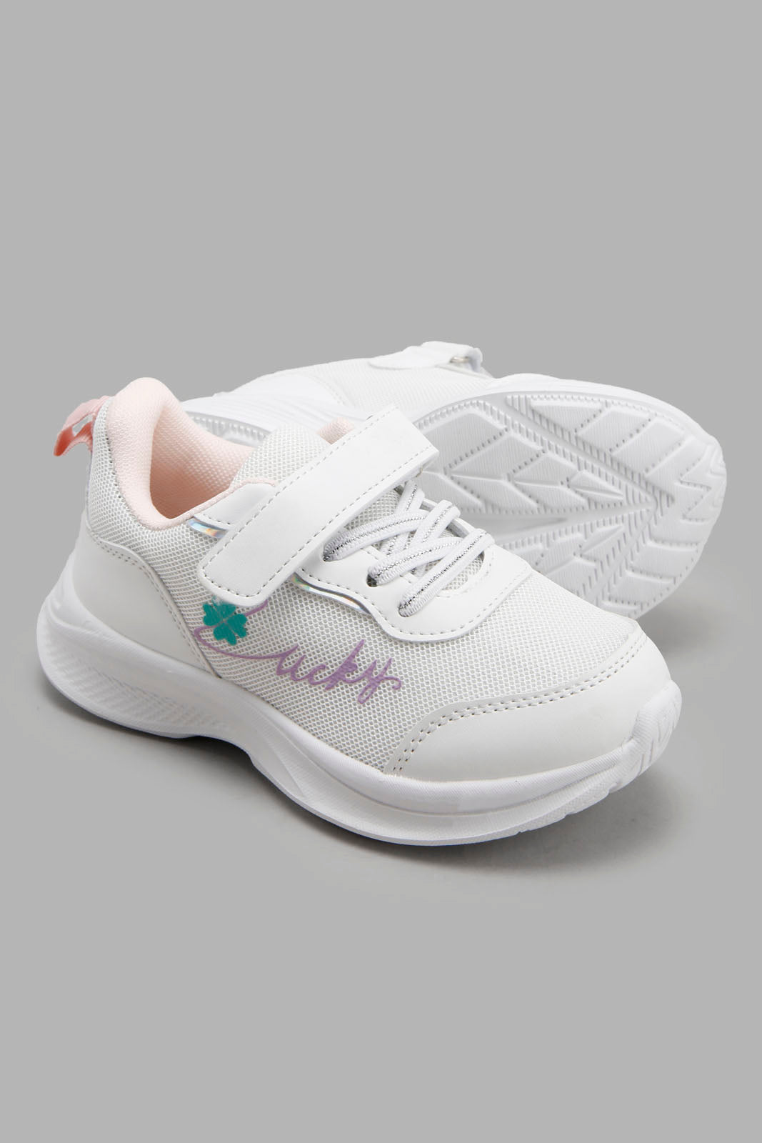 Redtag-White-Flower-Print-Sneaker-Category:Trainers,-Colour:White,-Deals:New-In,-Filter:Girls-Footwear-(3-to-5-Yrs),-GIR-Trainers,-New-In-GIR-FOO,-Non-Sale,-Section:Girls-(0-to-14Yrs),-W22O-Girls-3 to 5 Years