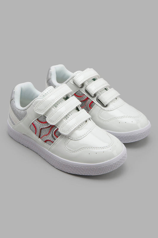 Redtag-White-Multi-Piece-Sneaker-Category:Trainers,-Colour:White,-Filter:Girls-Footwear-(3-to-5-Yrs),-GIR-Trainers,-New-In,-New-In-GIR-FOO,-Non-Sale,-Section:Girls-(0-to-14Yrs),-W22O-Girls-3 to 5 Years