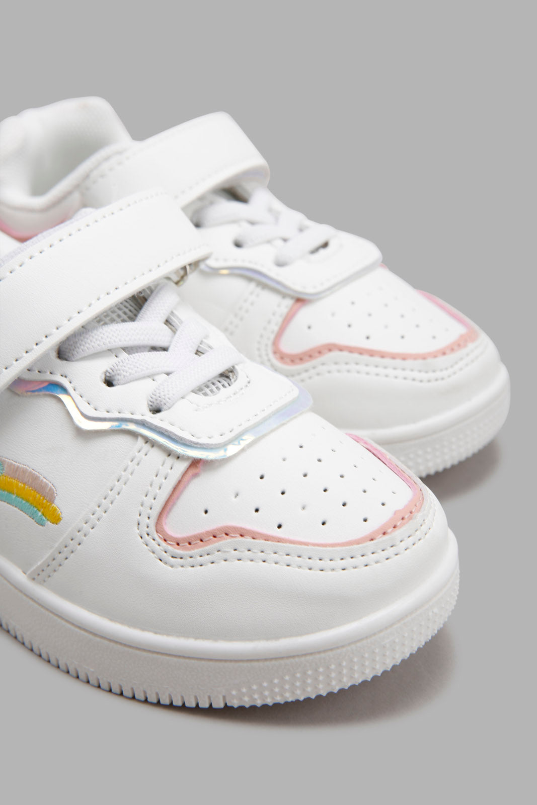 Redtag-White-Lace-Up-Sneaker-Category:Trainers,-Colour:White,-Filter:Girls-Footwear-(3-to-5-Yrs),-GIR-Trainers,-New-In,-New-In-GIR-FOO,-Non-Sale,-Section:Girls-(0-to-14Yrs),-W22A-Girls-3 to 5 Years