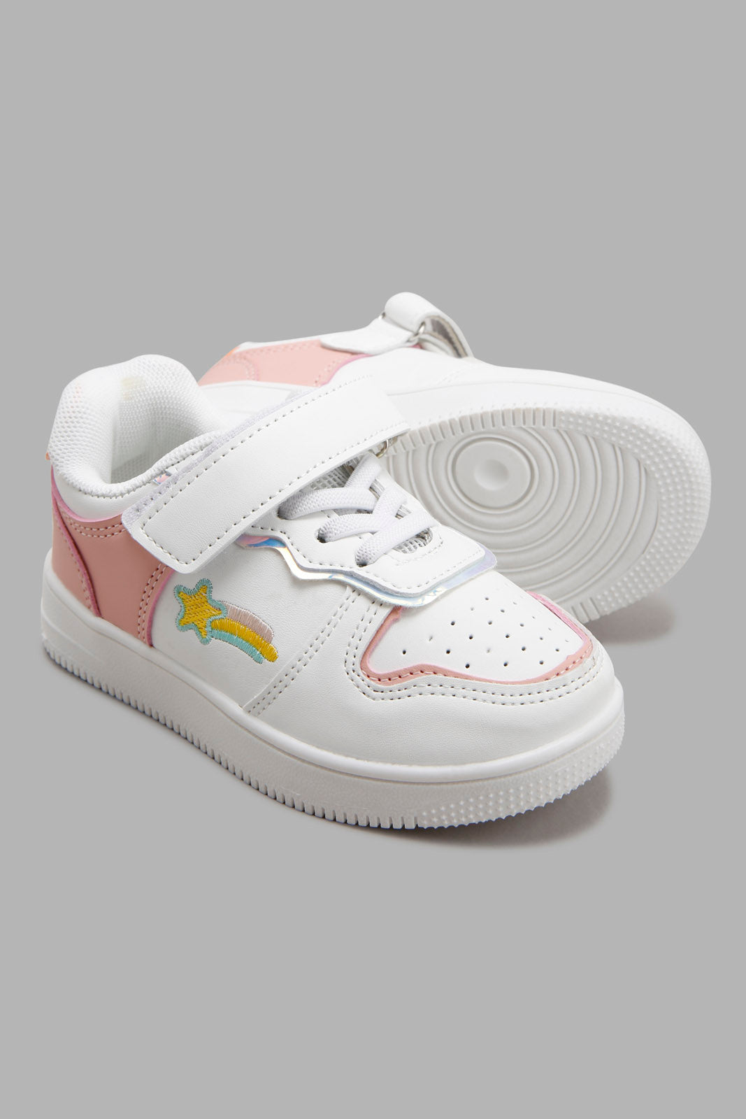 Redtag-White-Lace-Up-Sneaker-Category:Trainers,-Colour:White,-Filter:Girls-Footwear-(3-to-5-Yrs),-GIR-Trainers,-New-In,-New-In-GIR-FOO,-Non-Sale,-Section:Girls-(0-to-14Yrs),-W22A-Girls-3 to 5 Years