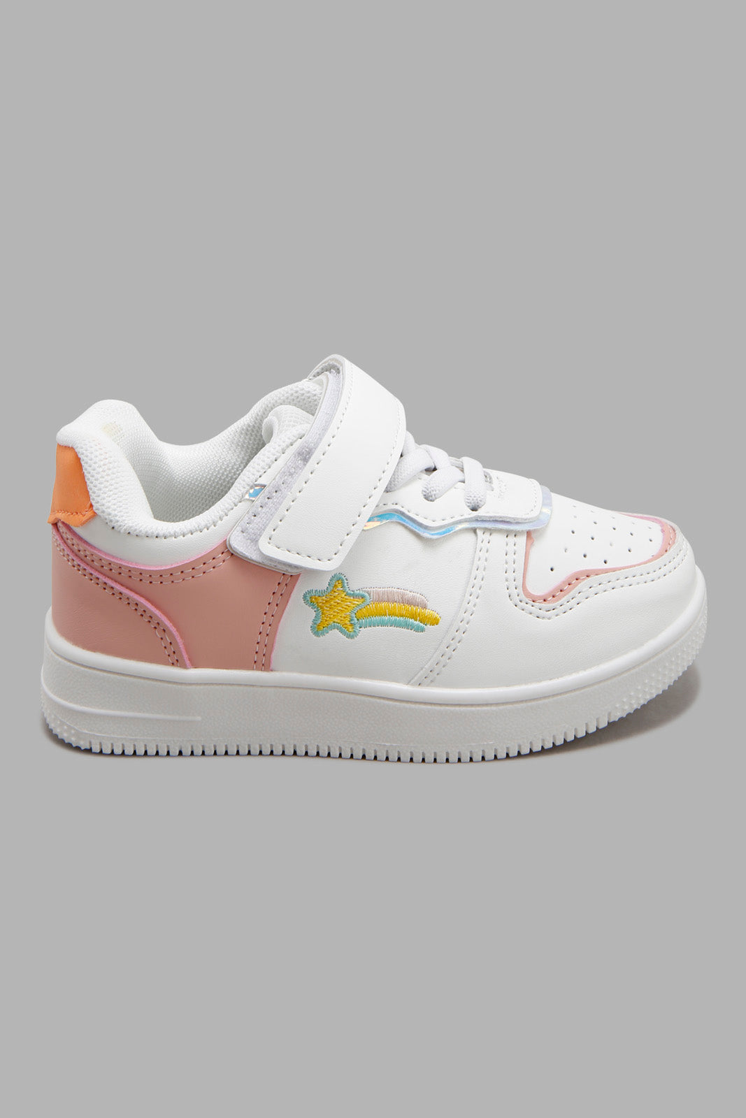 Redtag-White-Lace-Up-Sneaker-Category:Trainers,-Colour:White,-Filter:Girls-Footwear-(3-to-5-Yrs),-GIR-Trainers,-New-In,-New-In-GIR-FOO,-Non-Sale,-Section:Girls-(0-to-14Yrs),-W22A-Girls-3 to 5 Years