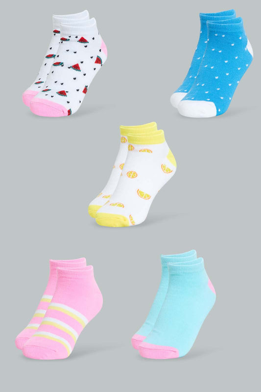 Redtag-Assorted-Striped/Printed-Ankle-Socks-(5-Pack)-Ankle-Socks-Women's-