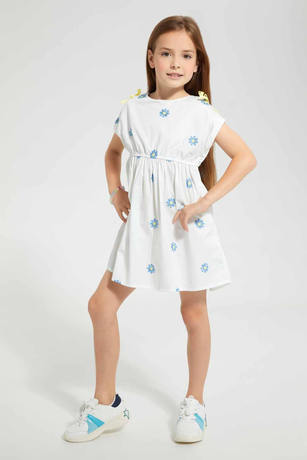 Redtag-White-Embroidered-Dress-Dresses-Girls-2 to 8 Years