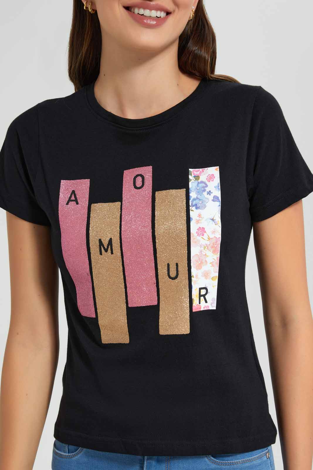 Redtag-Black-Amour-Print-T-Shirt-Category:T-Shirts,-Colour:Black,-Filter:Women's-Clothing,-New-In,-New-In-Women,-Non-Sale,-S22D,-Section:Women,-TBL,-Women-T-Shirts-Women's-