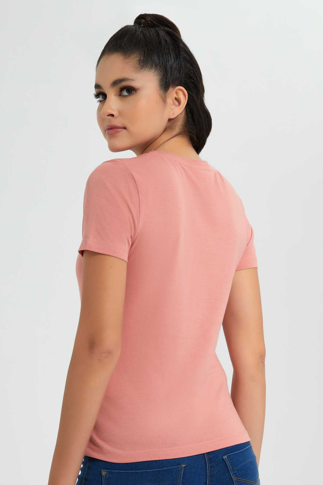 Redtag-Pink-V-Neck-T-Shirt-V-Neck-T-Shirts-Women's-