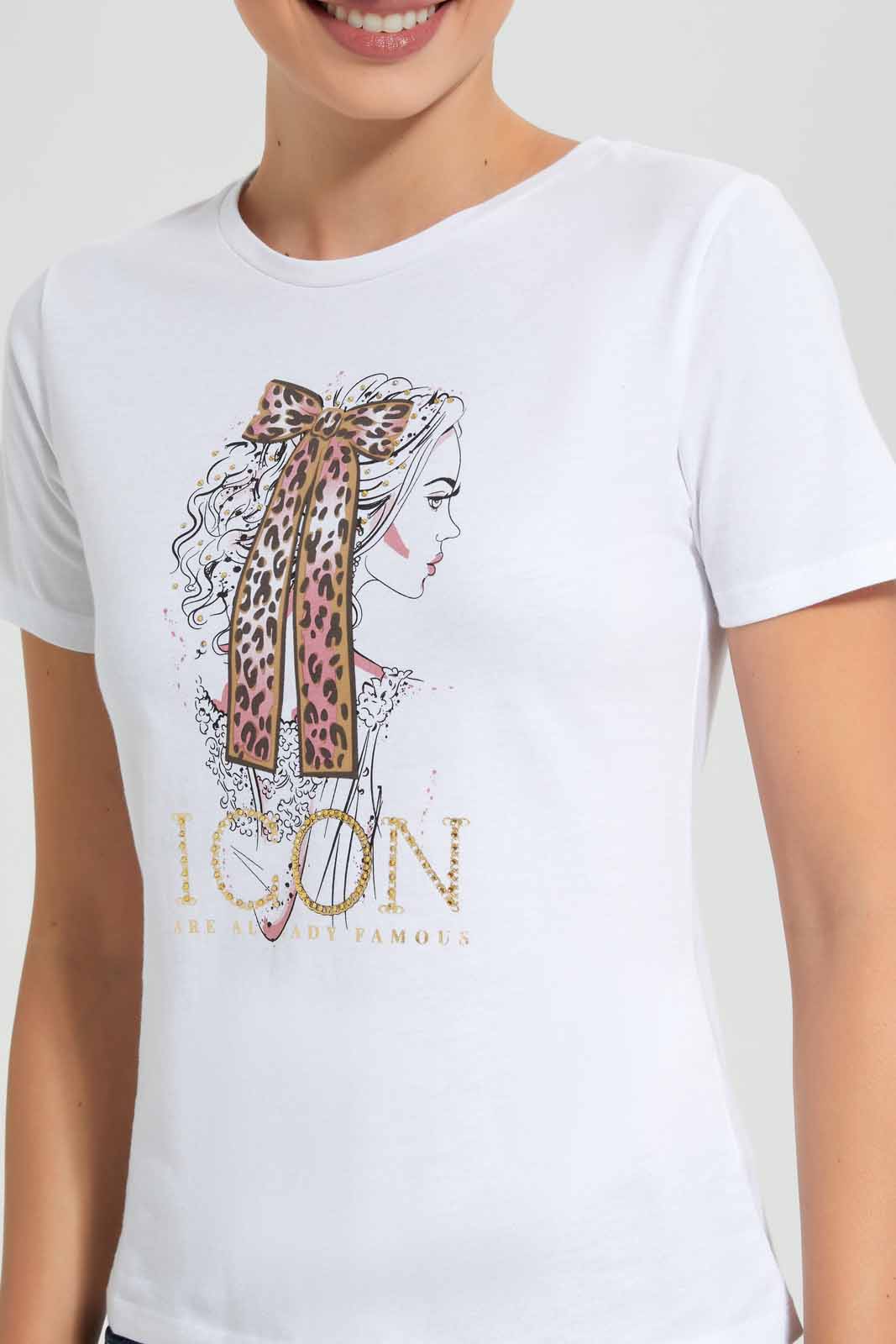 Redtag-White-Icon-Embellished-T-Shirt-Category:T-Shirts,-Colour:White,-Filter:Women's-Clothing,-New-In,-New-In-Women,-Non-Sale,-S22D,-Section:Women,-TBL,-Women-T-Shirts-Women's-