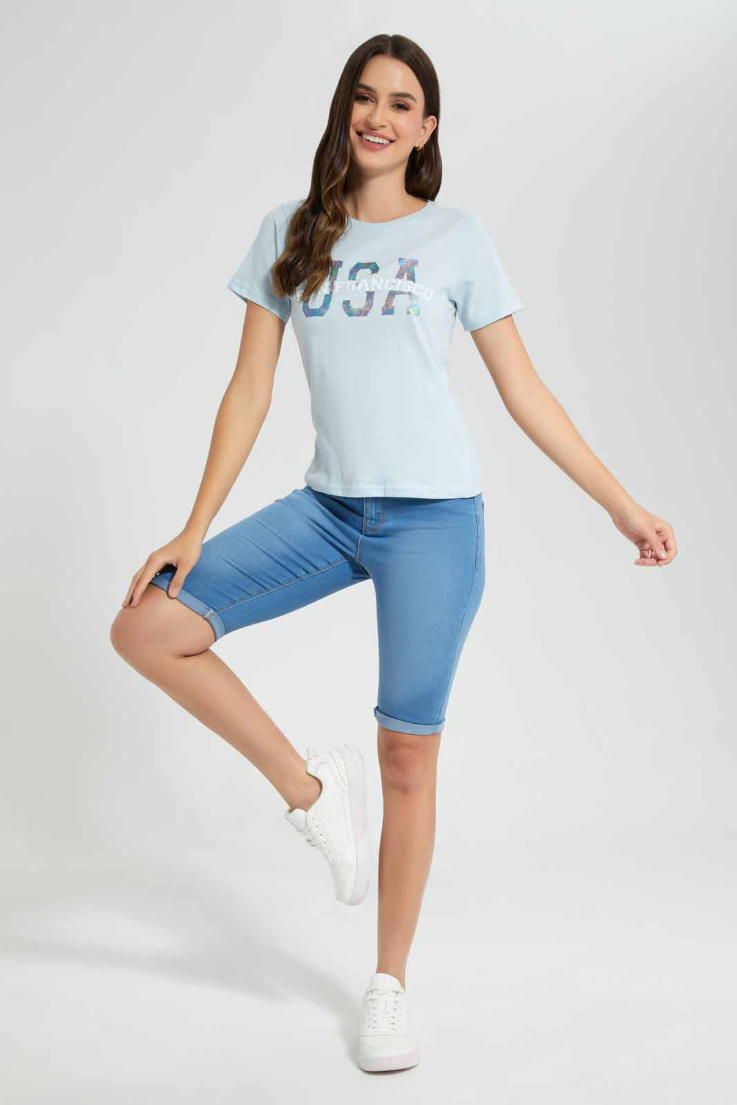 Redtag-Blue-San-Francisco-Print-T-Shirt-Category:T-Shirts,-Colour:Blue,-Filter:Women's-Clothing,-New-In,-New-In-Women,-Non-Sale,-S22D,-Section:Women,-TBL,-Women-T-Shirts-Women's-
