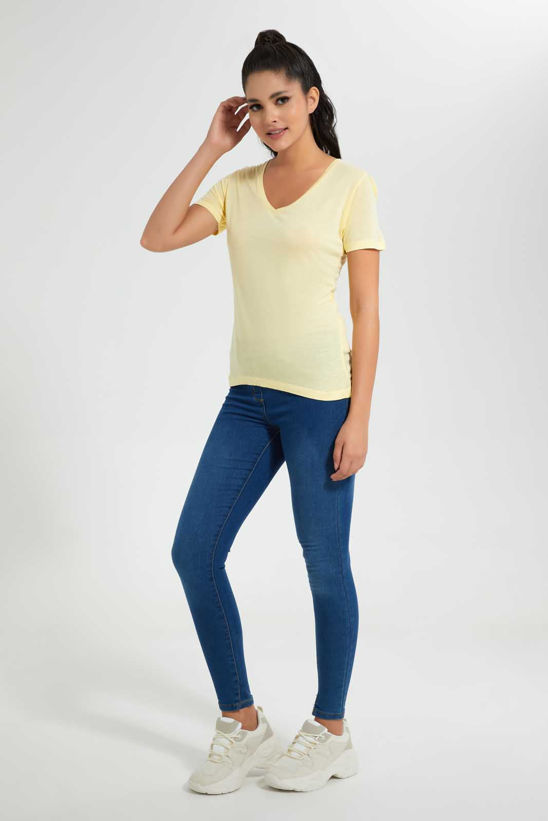 Redtag-Lemon-V-Neck-T-Shirt-V-Neck-T-Shirts-Women's-