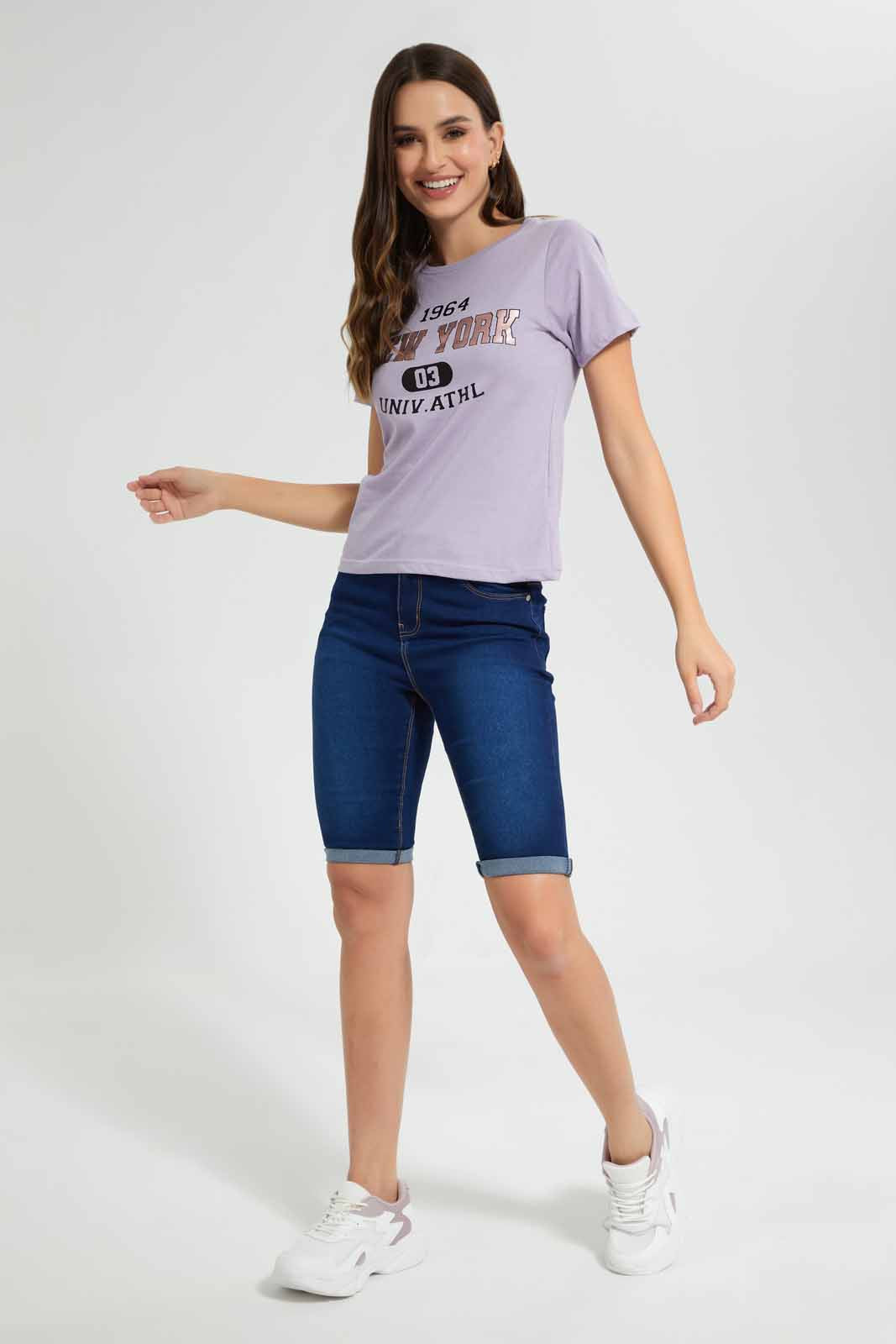 Redtag-Lilac-New-York-Print-T-Shirt-Category:T-Shirts,-Colour:Lilac,-Filter:Women's-Clothing,-New-In,-New-In-Women,-Non-Sale,-S22D,-Section:Women,-TBL,-Women-T-Shirts-Women's-