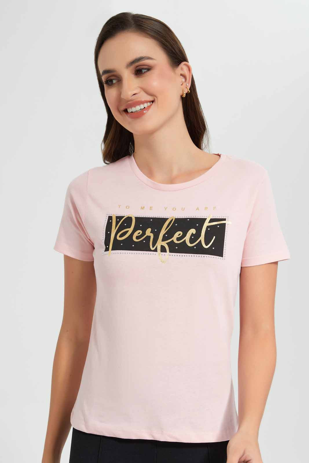 Redtag-Blush-Perfect-Embellished-T-Shirt-Category:T-Shirts,-Colour:Pink,-Filter:Women's-Clothing,-New-In,-New-In-Women,-Non-Sale,-S22D,-Section:Women,-TBL,-Women-T-Shirts-Women's-