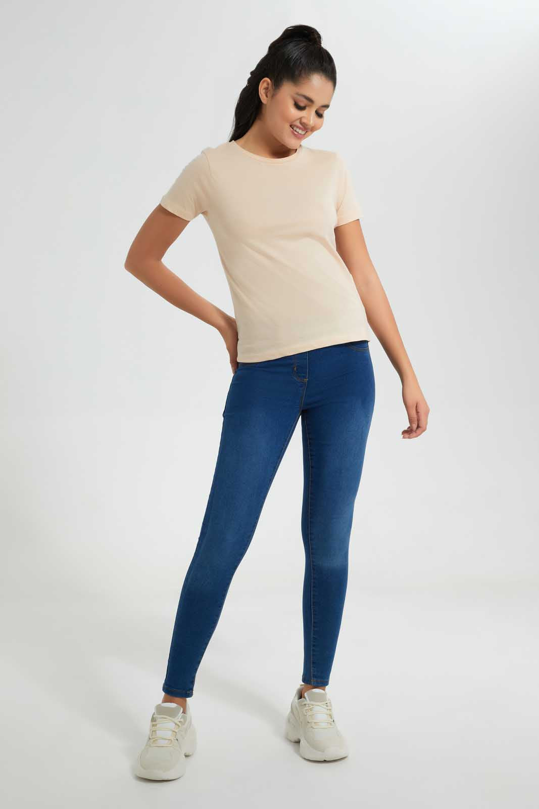 Redtag-Beige--Crew-Neck-T-Shirt-Graphic-T-Shirts-Women's-