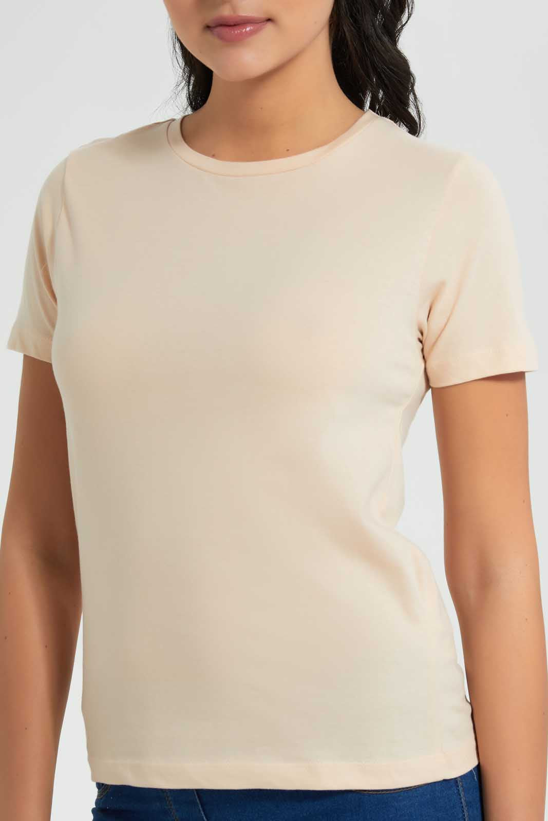 Redtag-Beige--Crew-Neck-T-Shirt-Graphic-T-Shirts-Women's-