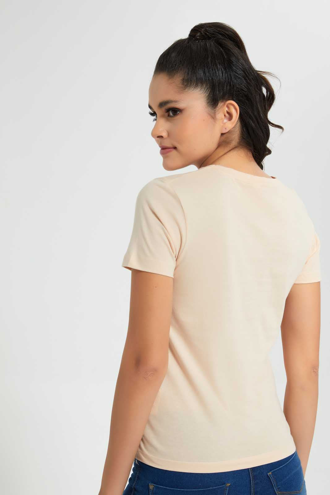 Redtag-Beige--Crew-Neck-T-Shirt-Graphic-T-Shirts-Women's-