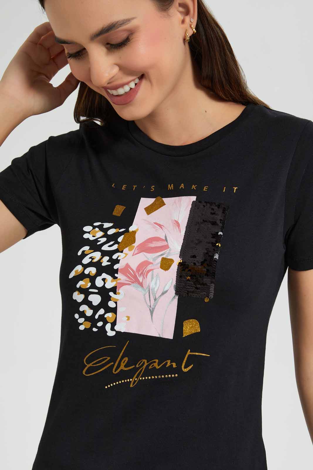 Redtag-Black-Elegant-Embellished-T-Shirt-Category:T-Shirts,-Colour:Black,-Filter:Women's-Clothing,-New-In,-New-In-Women,-Non-Sale,-S22D,-Section:Women,-TBL,-Women-T-Shirts-Women's-