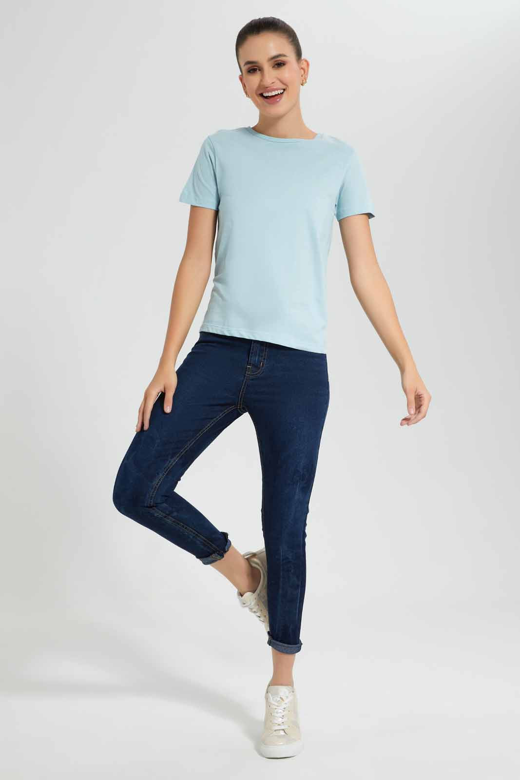 Redtag-Mint--Crew-Neck-T-Shirt-Category:T-Shirts,-Colour:Blue,-Filter:Women's-Clothing,-New-In,-New-In-Women,-Non-Sale,-S22D,-Section:Women,-TBL,-Women-T-Shirts-Women's-