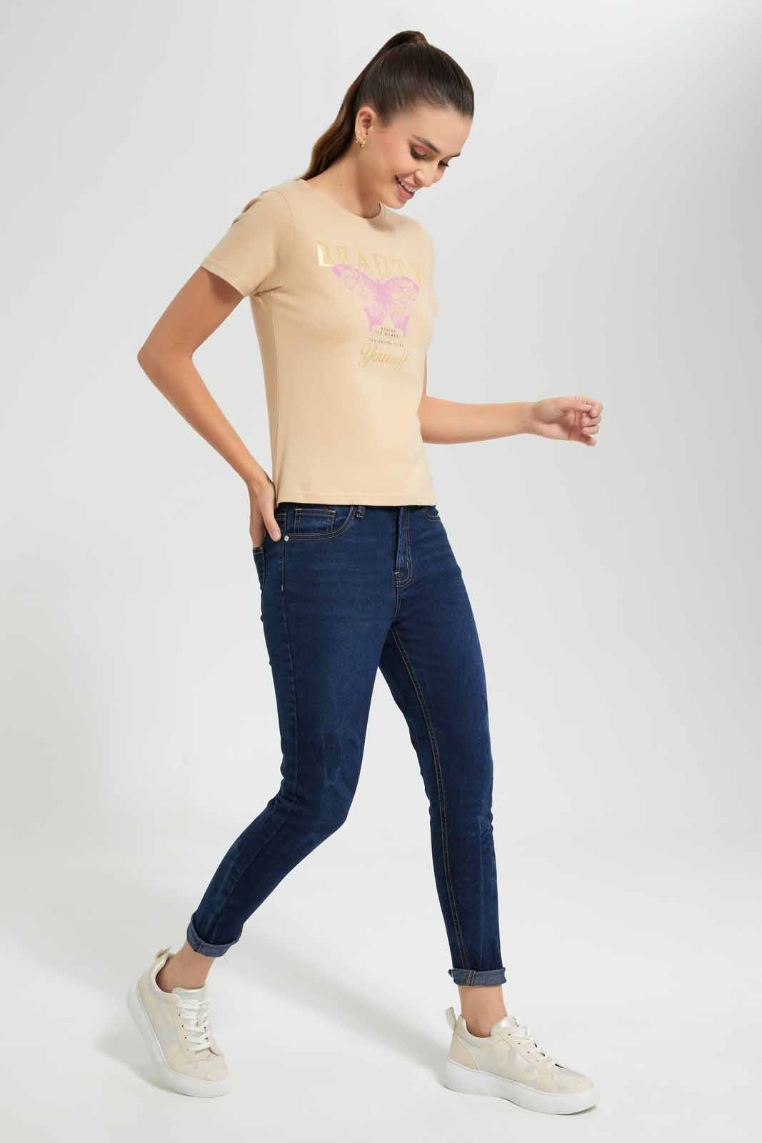 Redtag-Blush-Butterfly-Print-T--Shirt-Category:T-Shirts,-Colour:Pink,-Filter:Women's-Clothing,-New-In,-New-In-Women,-Non-Sale,-S22D,-Section:Women,-TBL,-Women-T-Shirts-Women's-