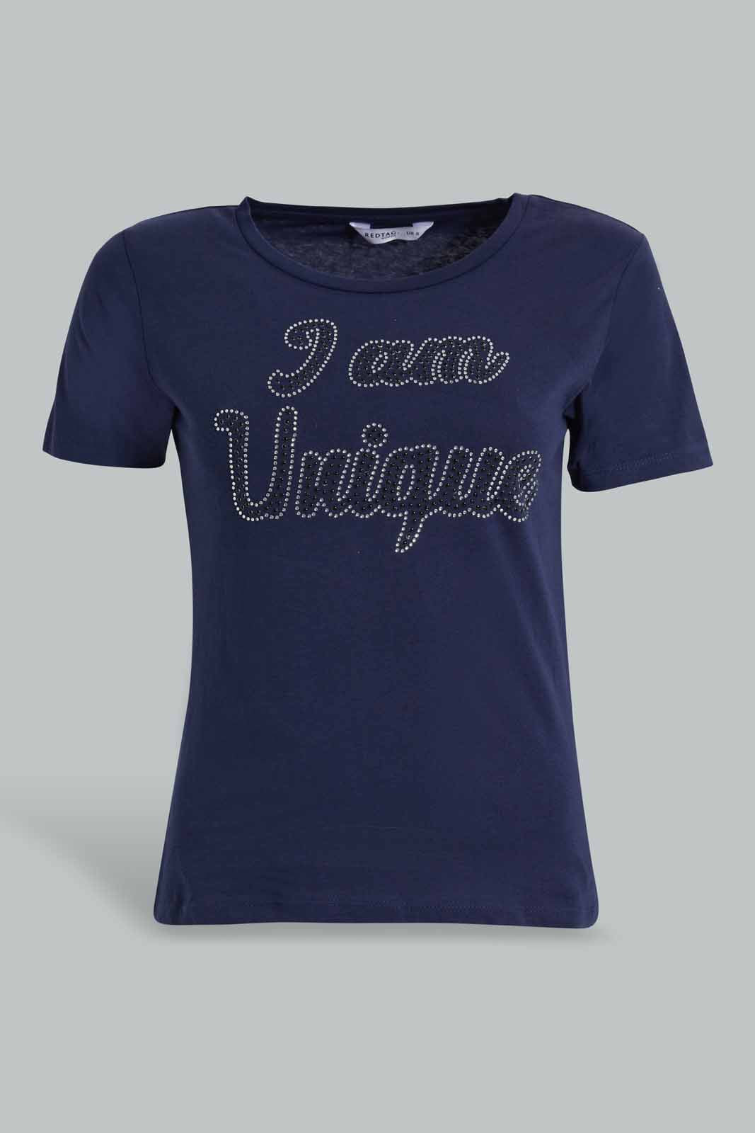 Redtag-Navy-Unique-Embellished-T-Shirt-Embellished-T-Shirts-Women's-