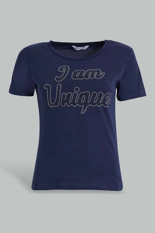 Redtag-Navy-Unique-Embellished-T-Shirt-Embellished-T-Shirts-Women's-