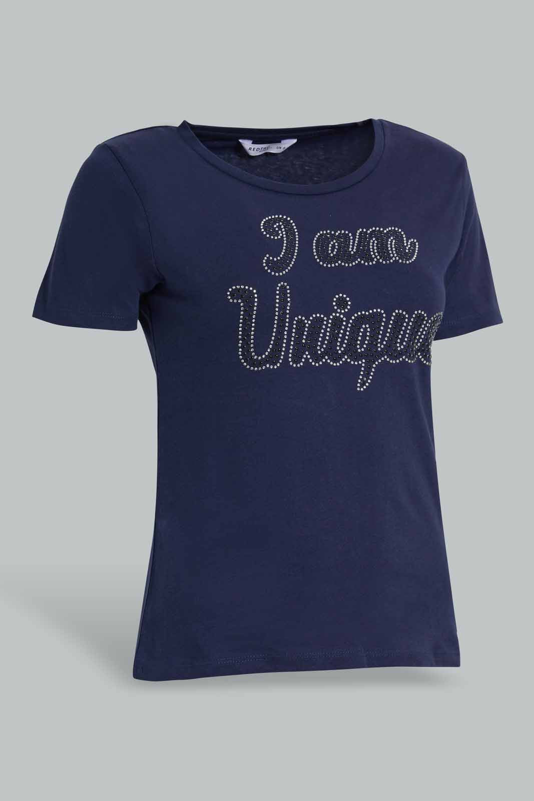 Redtag-Navy-Unique-Embellished-T-Shirt-Embellished-T-Shirts-Women's-