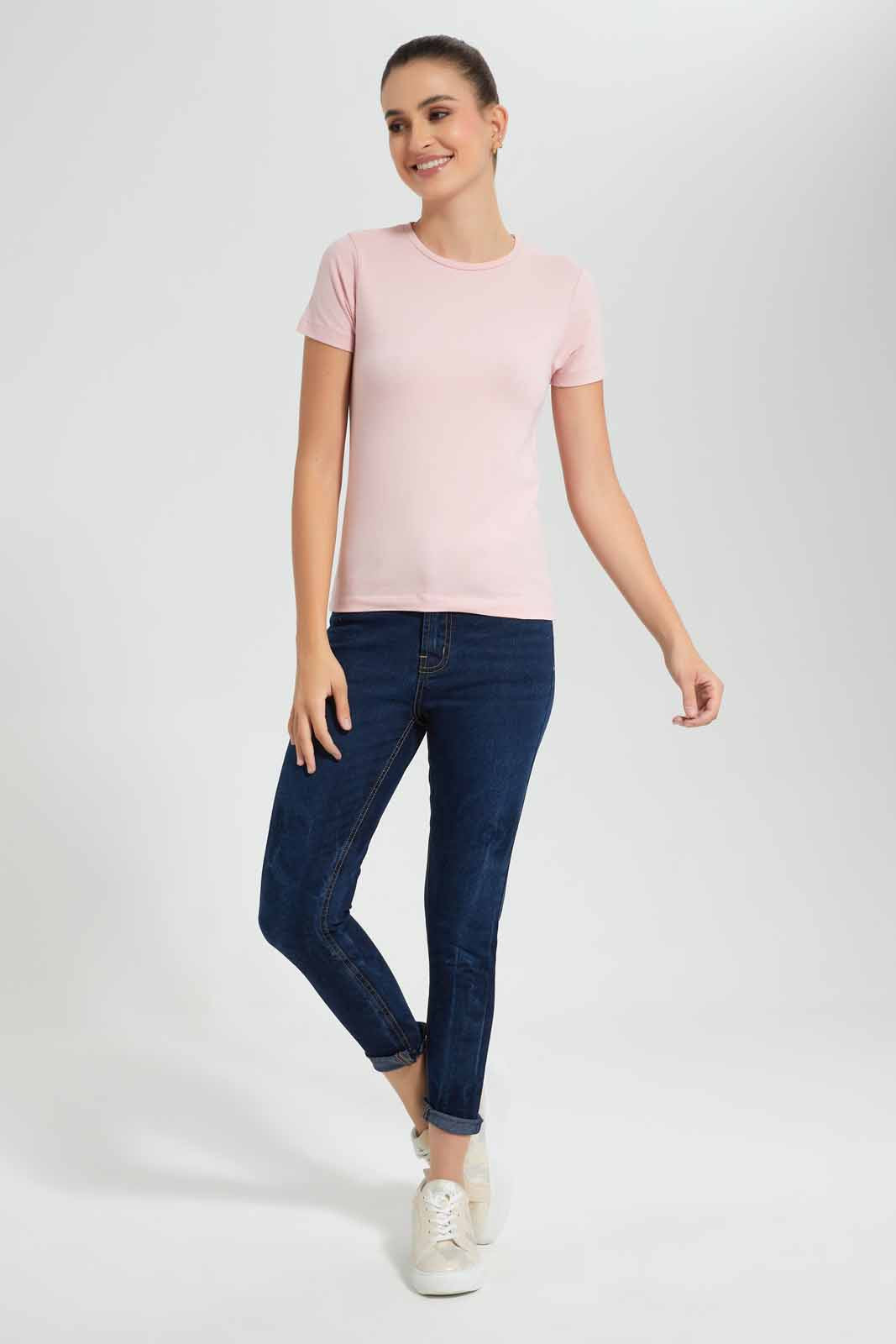 Redtag-Blush--Crew-Neck-T-Shirt-Category:T-Shirts,-Colour:Pink,-Filter:Women's-Clothing,-New-In,-New-In-Women,-Non-Sale,-S22D,-Section:Women,-TBL,-Women-T-Shirts-Women's-
