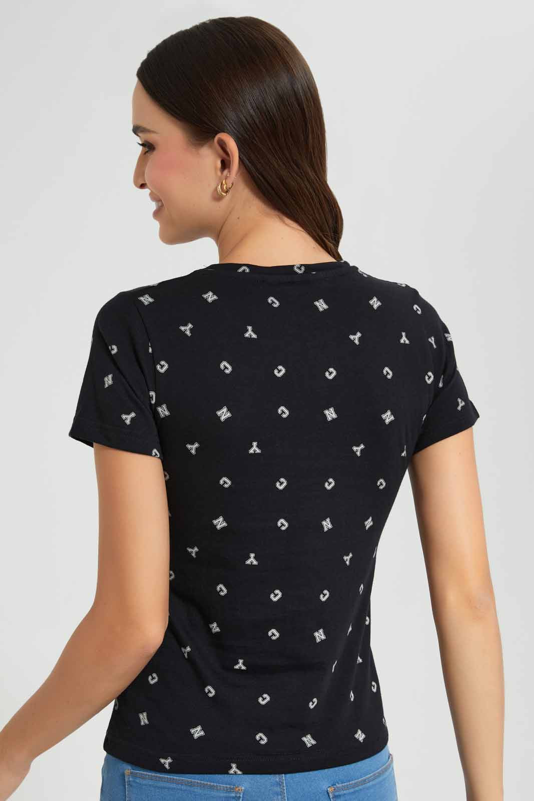 Redtag-Black-Nyc-Allover-Print-T-Shirt-Category:T-Shirts,-Colour:Black,-Filter:Women's-Clothing,-New-In,-New-In-Women,-Non-Sale,-S22D,-Section:Women,-TBL,-Women-T-Shirts-Women's-