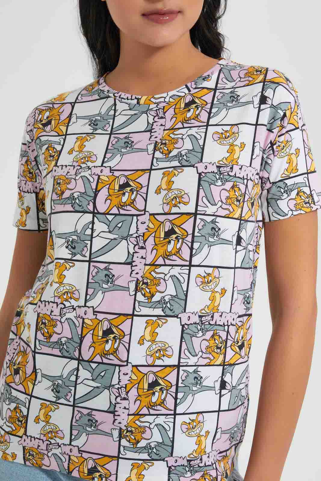 Redtag-Assorted-Tom-&--Jerry-Allover-Print-T-Shirt-Character-T-Shirts-Women's-
