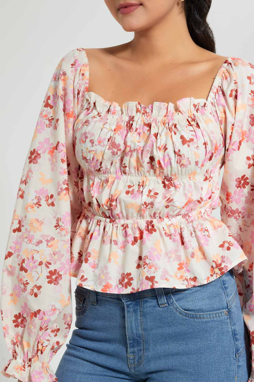 Redtag-Pink-Floral-Printed-Smocked-Body-Blouse-Blouses-Women's-