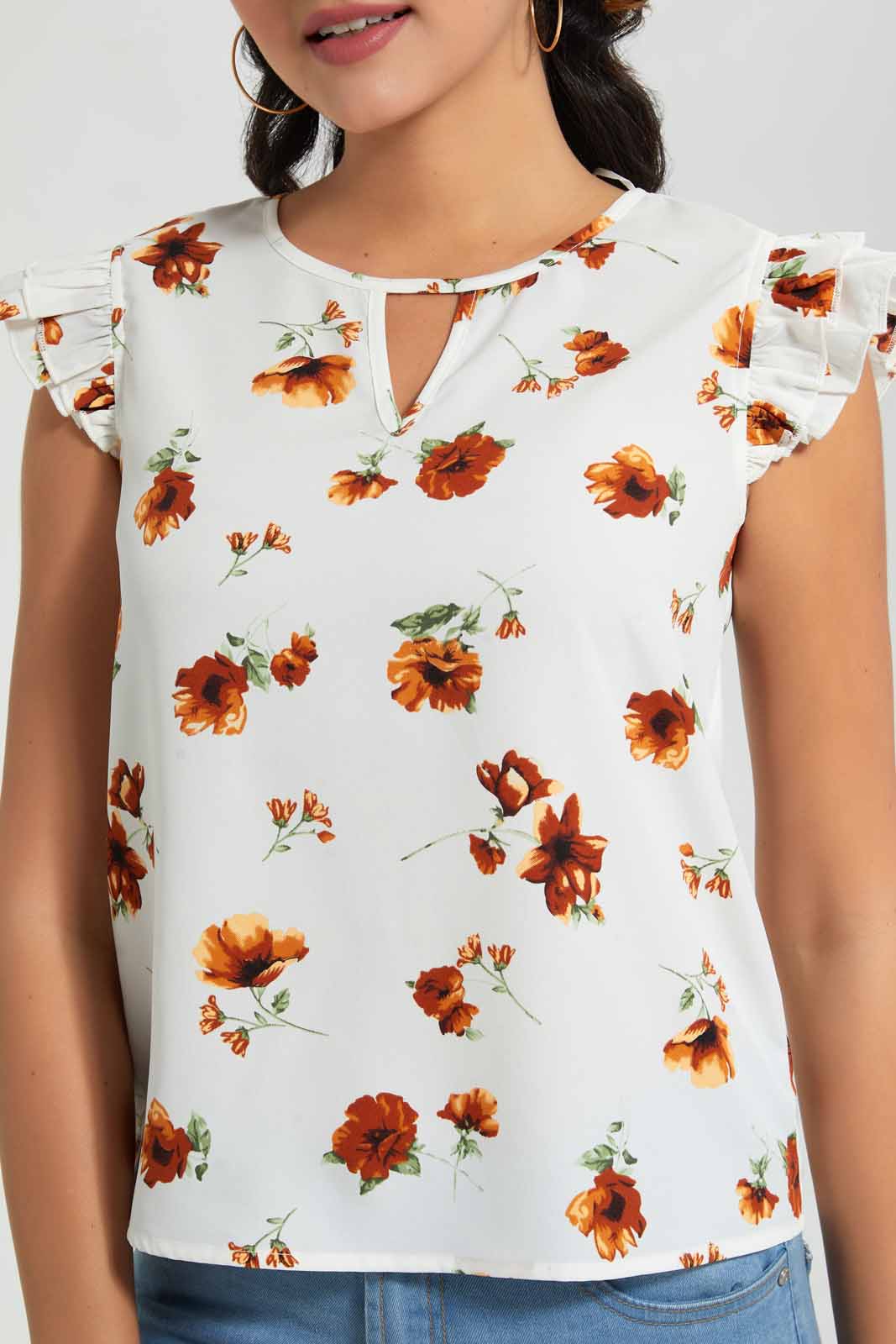 Redtag-Assorted-Printed-Ruffle-Sleeve-Keyhole-Neck-Blouse-Blouses-Women's-