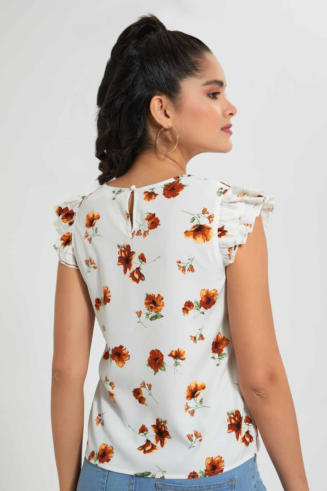 Redtag-Assorted-Printed-Ruffle-Sleeve-Keyhole-Neck-Blouse-Blouses-Women's-