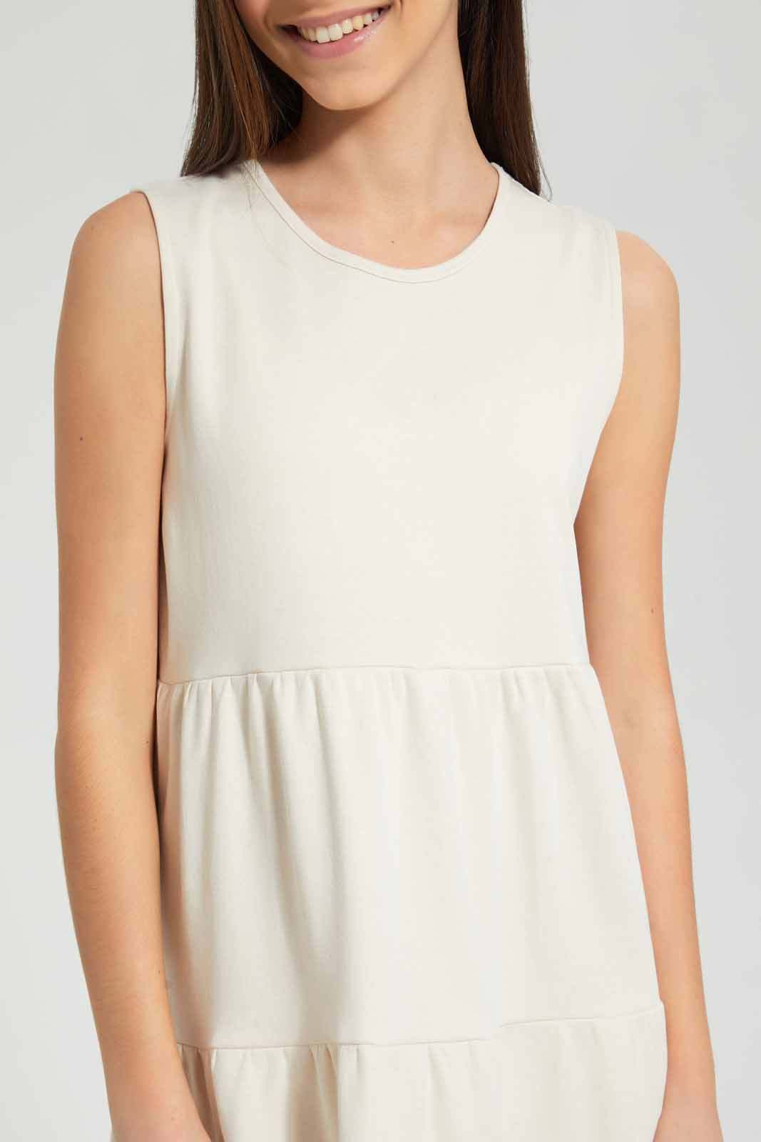 Redtag-Biege-Tiered-Knitted-Dress-Dresses-Senior-Girls-9 to 14 Years