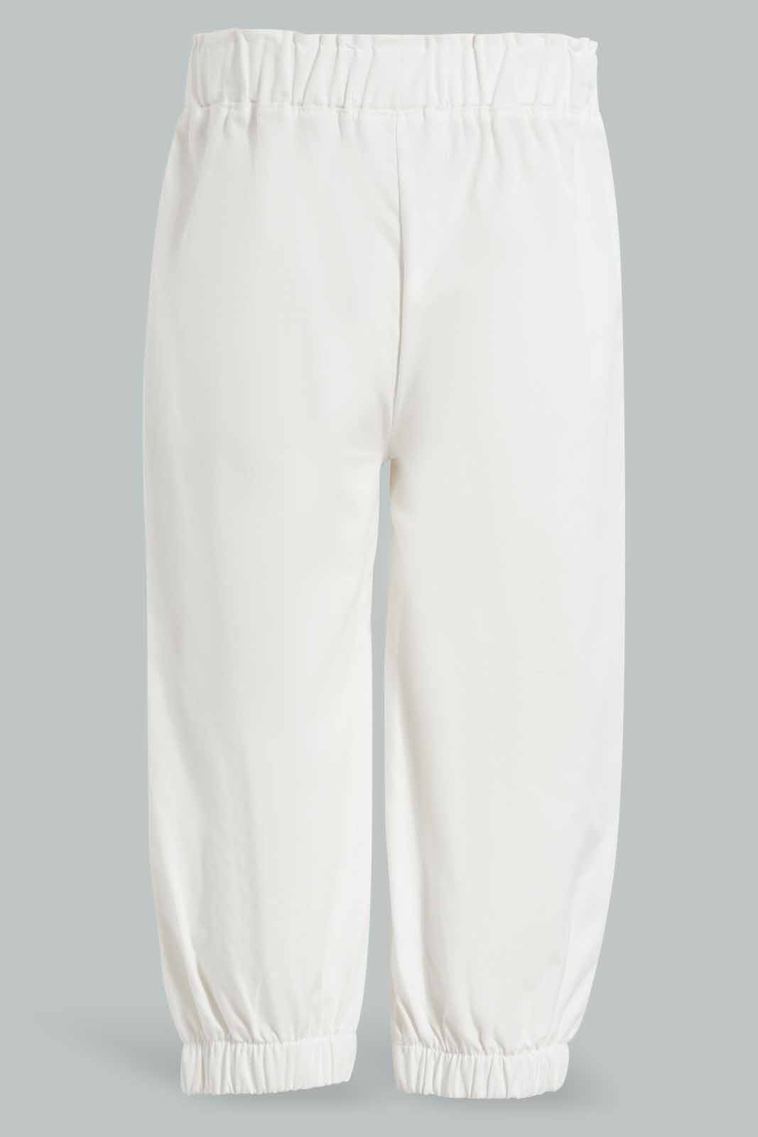 Redtag-White-Front-Bow-Casual-Trouser-Trousers-Infant-Girls-3 to 24 Months