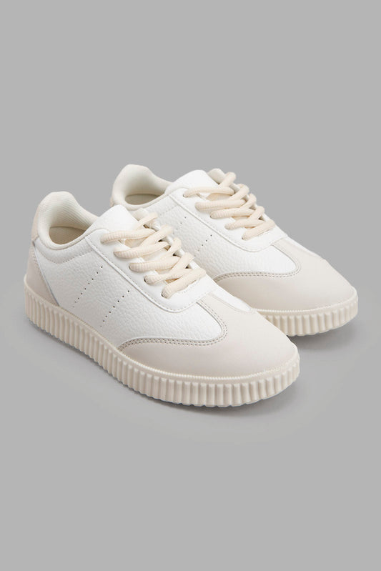 Redtag-White-Perforated-Sneaker-Category:Trainers,-Colour:White,-ContentTest,-Deals:New-In,-Filter:Girls-Footwear-(5-to-14-Yrs),-GSR-Trainers,-New-In-GSR-FOO,-Non-Sale,-Section:Girls-(0-to-14Yrs),-W22O-Senior-Girls-5 to 14 Years