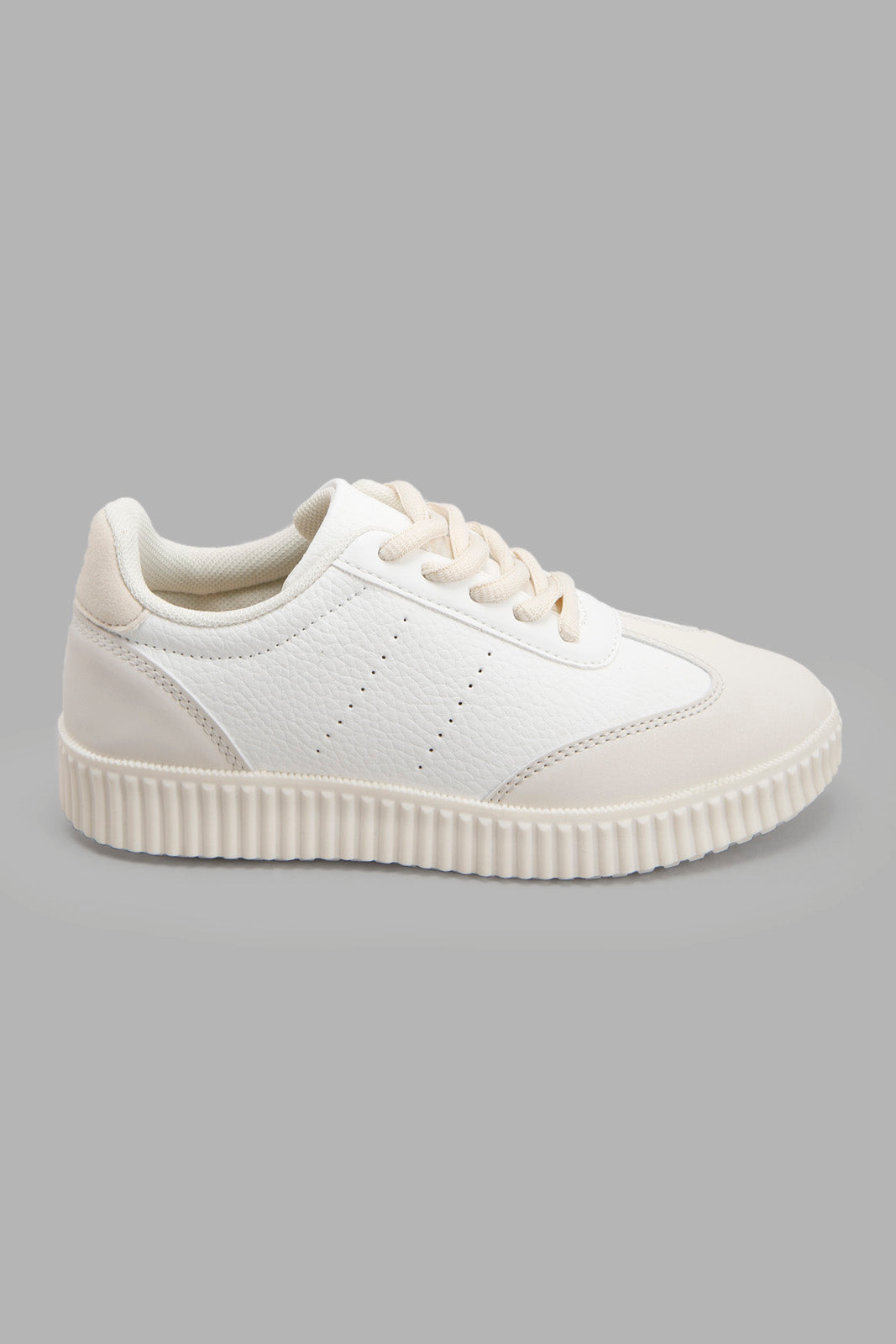 Redtag-White-Perforated-Sneaker-Category:Trainers,-Colour:White,-ContentTest,-Deals:New-In,-Filter:Girls-Footwear-(5-to-14-Yrs),-GSR-Trainers,-New-In-GSR-FOO,-Non-Sale,-Section:Girls-(0-to-14Yrs),-W22O-Senior-Girls-5 to 14 Years