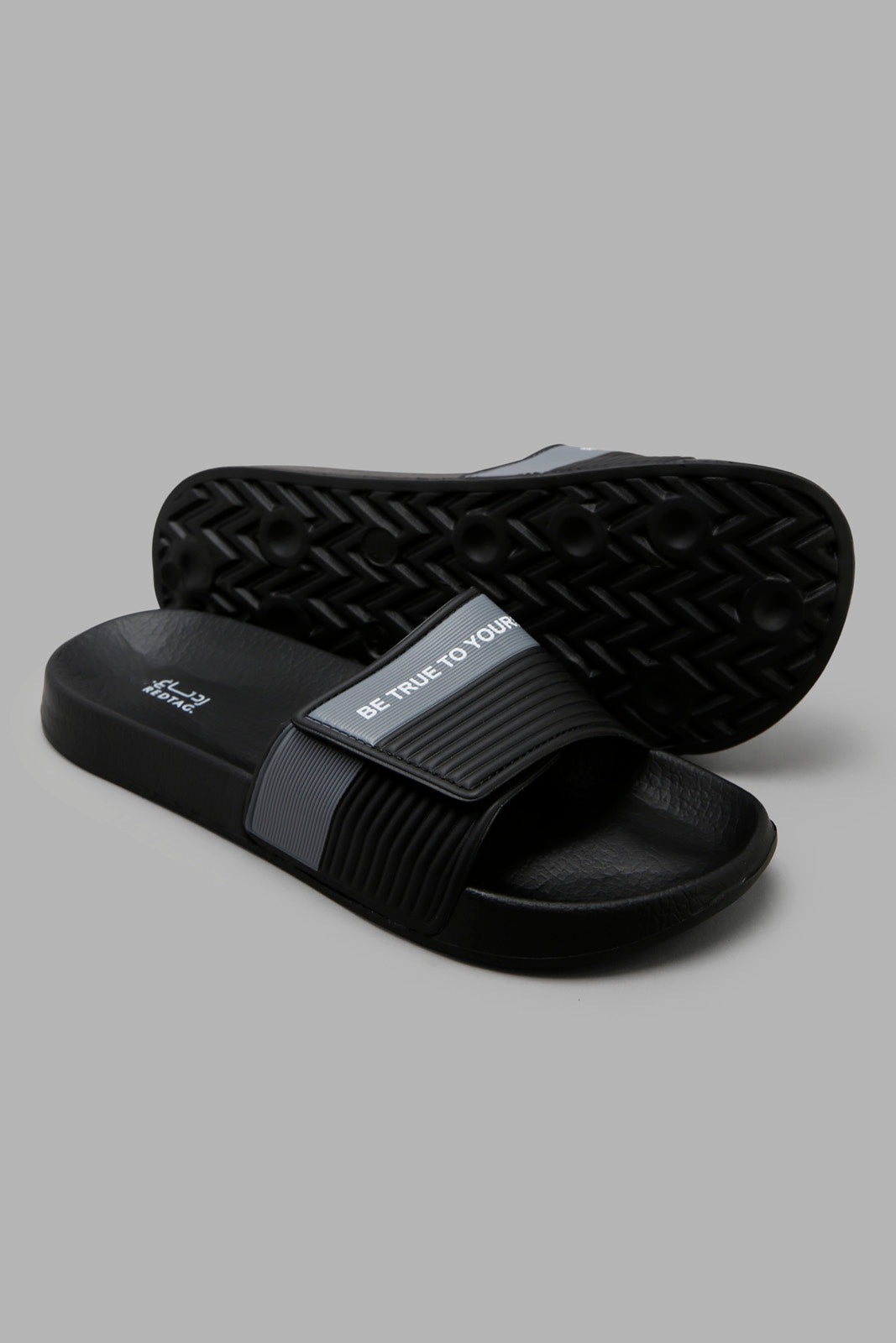 Redtag-Black-Stripe-Embossed-Slide-Category:Flip-Flops,-Colour:Black,-Filter:Men's-Footwear,-Men-Flip-Flops,-New-In,-New-In-Men-FOO,-Non-Sale,-Section:Men,-W22O-Men's-