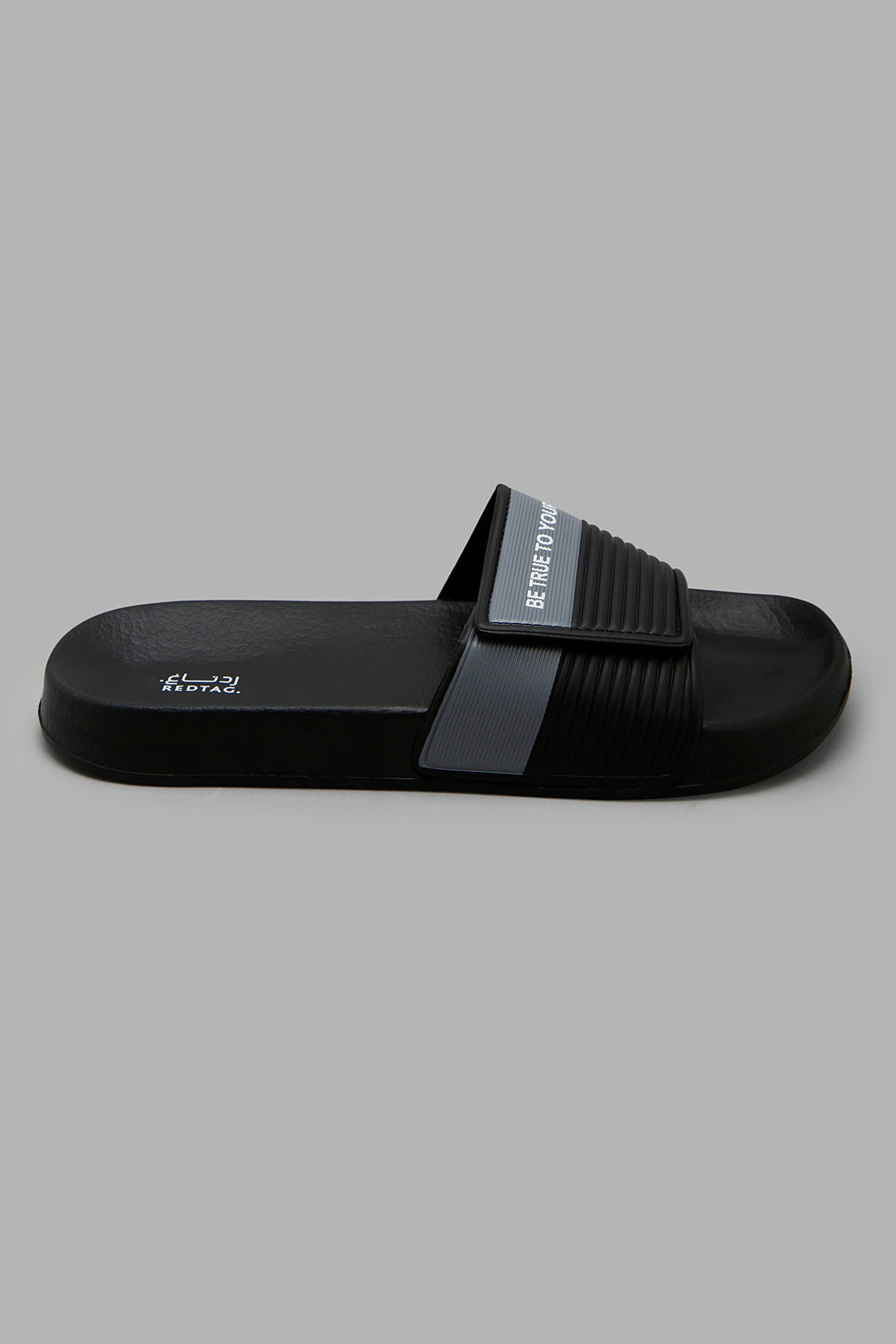 Redtag-Black-Stripe-Embossed-Slide-Category:Flip-Flops,-Colour:Black,-Filter:Men's-Footwear,-Men-Flip-Flops,-New-In,-New-In-Men-FOO,-Non-Sale,-Section:Men,-W22O-Men's-