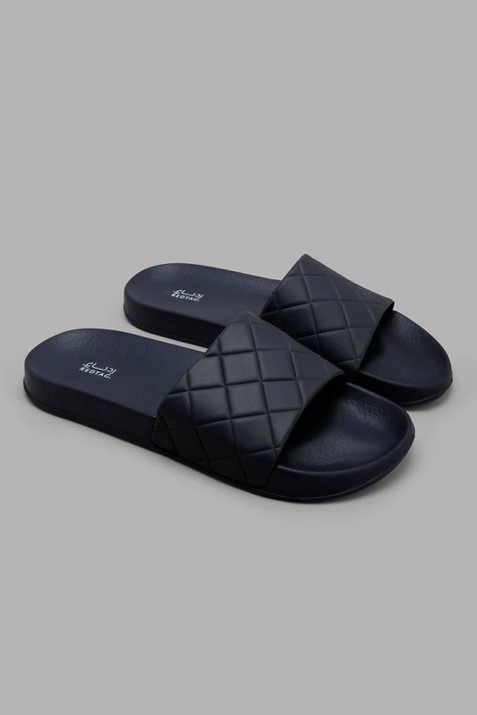 Redtag-Navy-Geometric-Slide-Category:Flip-Flops,-Colour:Navy,-Filter:Men's-Footwear,-Men-Flip-Flops,-New-In,-New-In-Men-FOO,-Non-Sale,-Section:Men,-W22O-Men's-