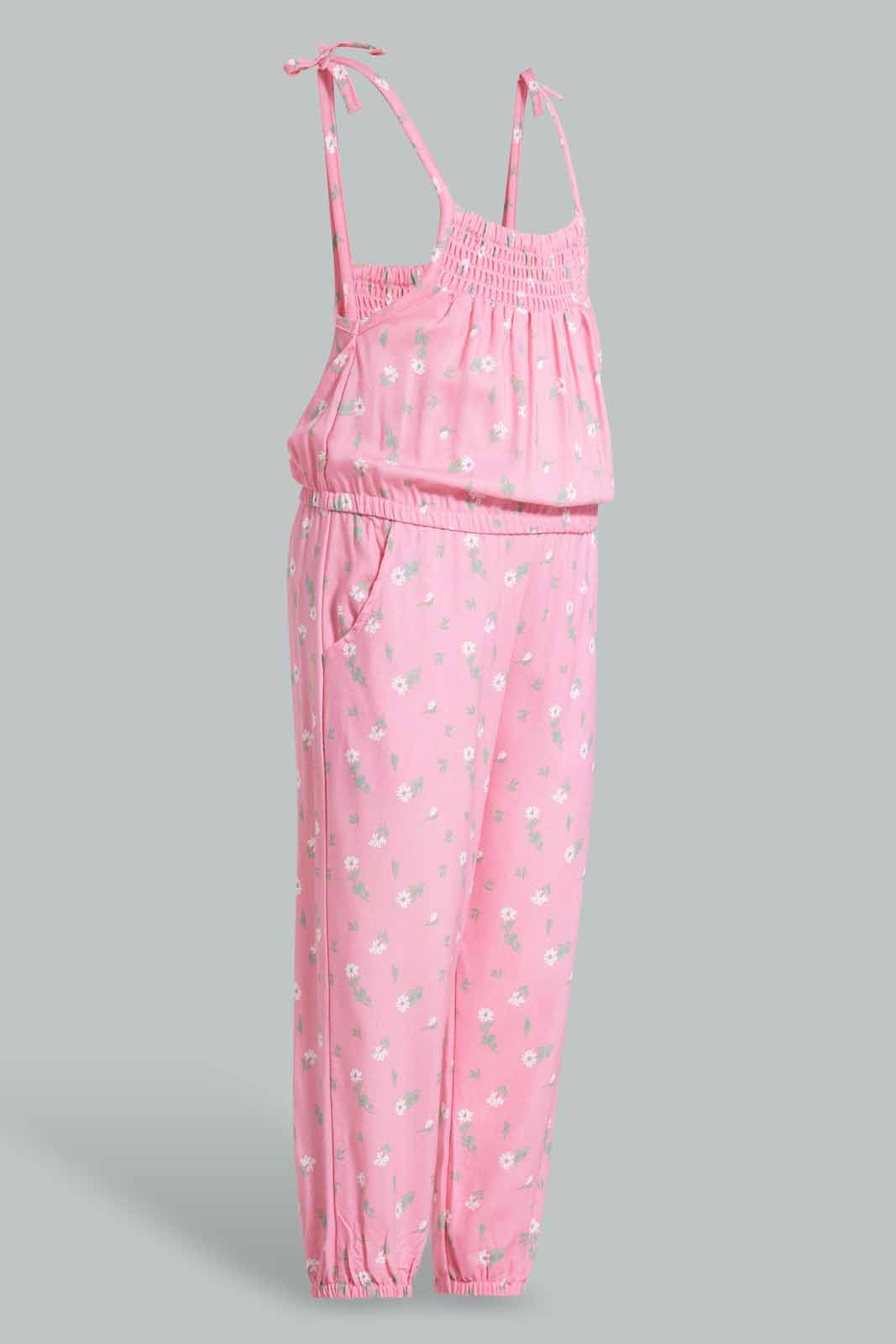 Redtag-Coral-Aop-Strappy-Jumpsuit-Category:Jumpsuits,-Colour:Orange,-Filter:Infant-Girls-(3-to-24-Mths),-Infant-Girls-Jumpsuits,-New-In,-New-In-ING,-Non-Sale,-RMD-add,-S22C,-Section:Kidswear-Infant-Girls-3 to 24 Months