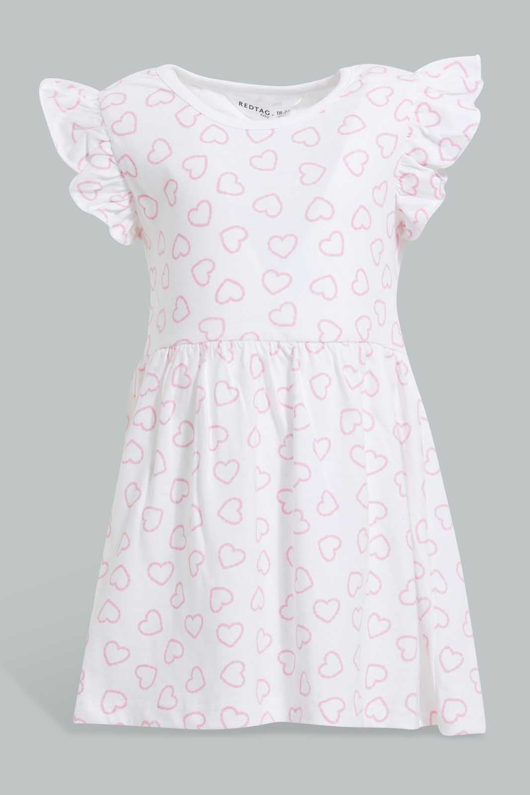 Redtag-White-Printed-/-Solid-Fuchsia-2Pc-Pack-Knit-Dress-Dresses-Infant-Girls-3 to 24 Months