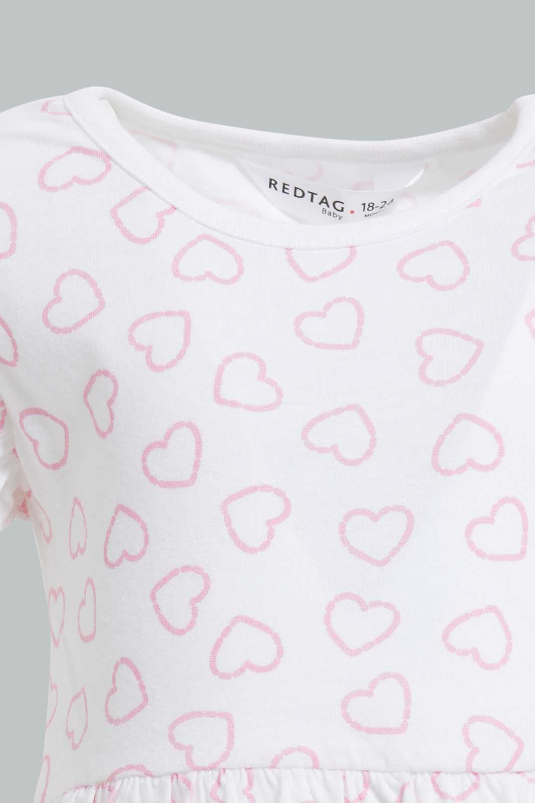 Redtag-White-Printed-/-Solid-Fuchsia-2Pc-Pack-Knit-Dress-Dresses-Infant-Girls-3 to 24 Months
