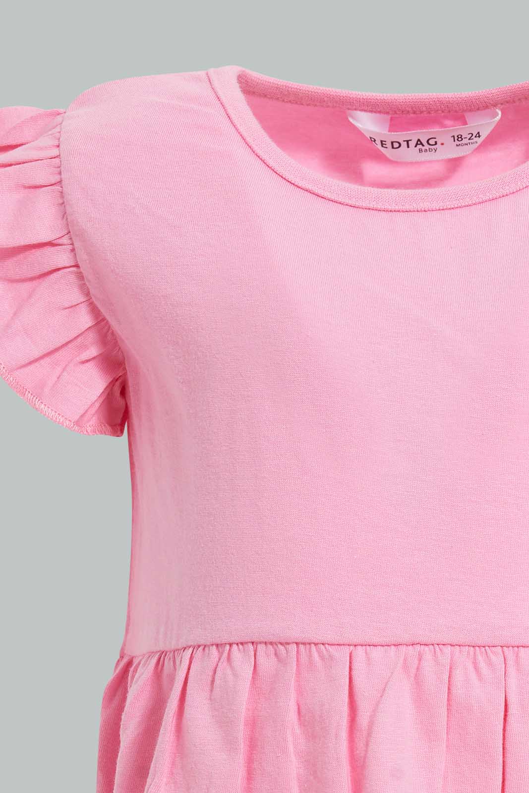 Redtag-White-Printed-/-Solid-Fuchsia-2Pc-Pack-Knit-Dress-Dresses-Infant-Girls-3 to 24 Months